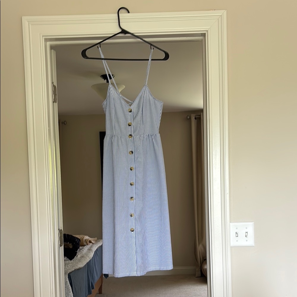 Blue and White Striped Button-Down sundress
